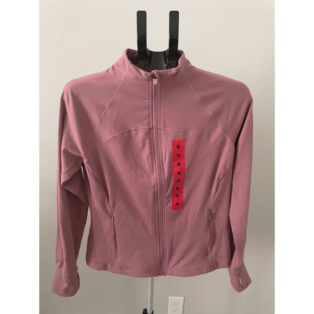 Jockey Satin Stitch Yoga Jacket Nostalgia Rose Pink Zip Up Thumb Holes Size M